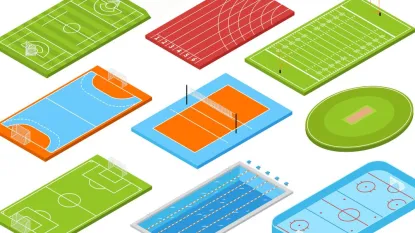 Immagine disegnata di vari impianti sportivi differenti