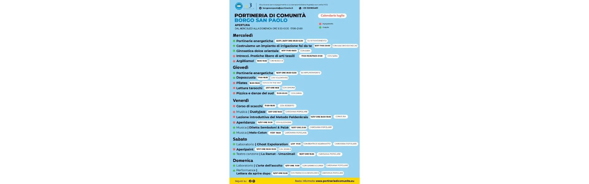 Portineria di Comunità Borgo San Paolo Programma Luglio