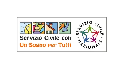 scritta servizio civile con Un sogno per tutti nome della cooperativa sociale
