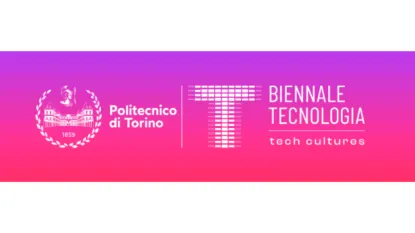 Scritta su sfondo rosa Biennale Tecnologia