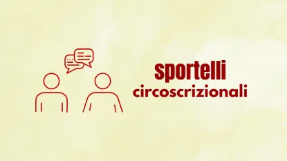omini stilizzati che parlano con immagine della nuvoletta e con scritta: "sportelli circoscrizionali"