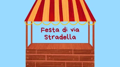 immagine bancarella con scritta: "festa di via Stradella"