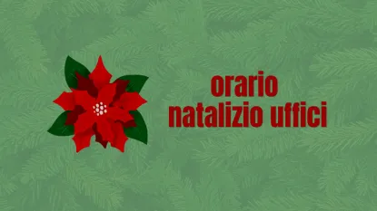 immagine stella di natale fiore su sfondo aghi di pino con scritta: "orari natalizi uffici"