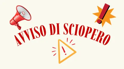 immagine megafono, segnale di attenzione e punti esclamativi, con scritta: "avviso di sciopero"