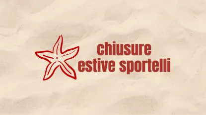 sfondo con immagine di sabbia, icona della stella marina e scritta: "chiusure estive sportelli"