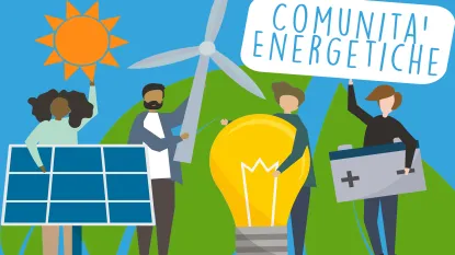 mmagine stilizzata di ragazzi che rappresentano una comunità energetiche