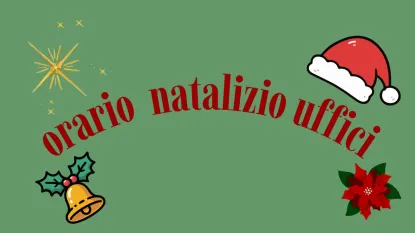 immagine stella di natale fiore su sfondo aghi di pino con scritta: "orari natalizi uffici"