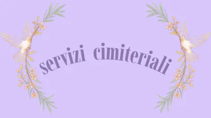 immagine di colombe con foglie e scritta: "servizi cimiteriali"