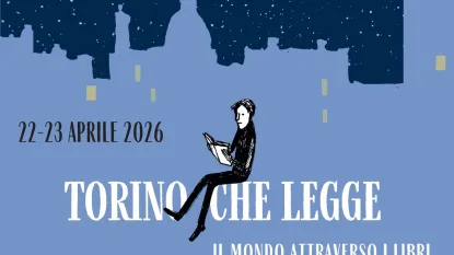 Uomo che legge con scritta "Torino che legge"