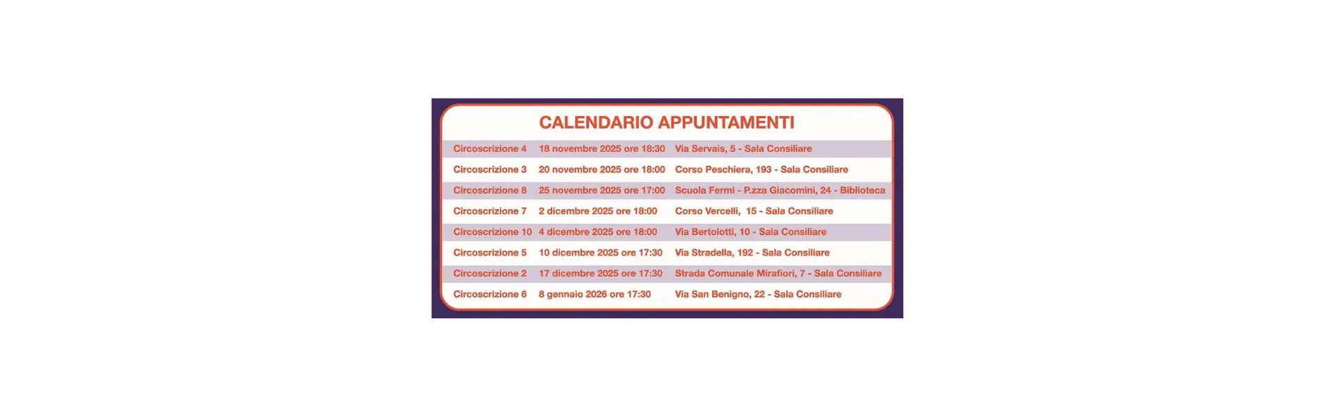 Calendario appuntamenti