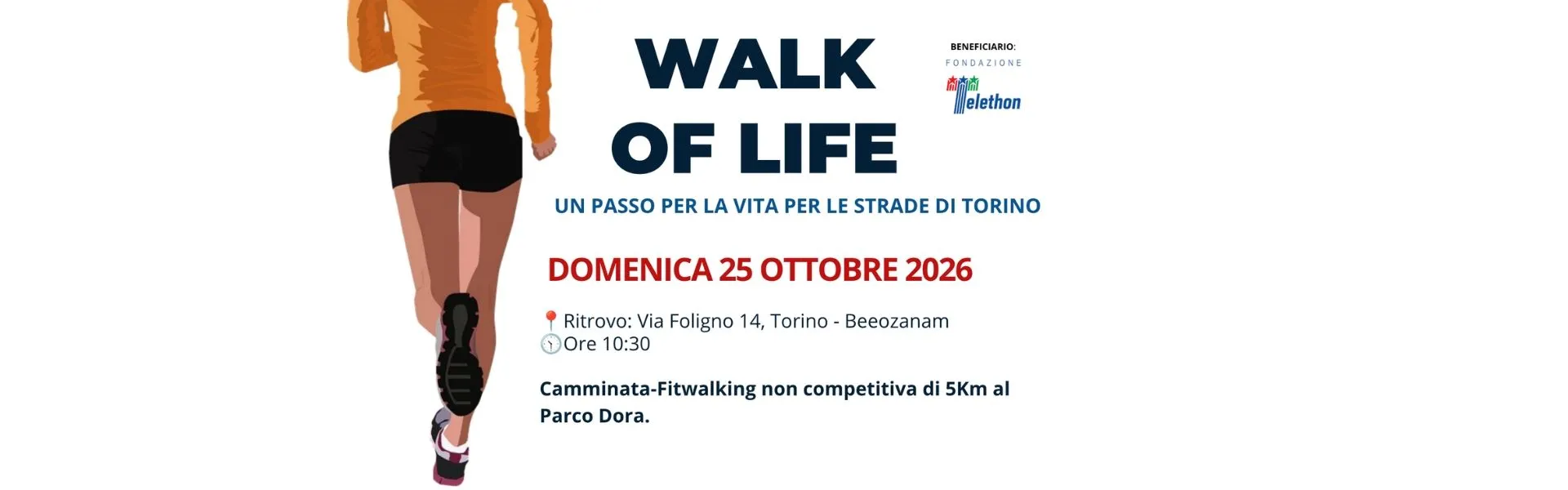 Copertina corsa solidale Walk of Life con persona che corre e titolo