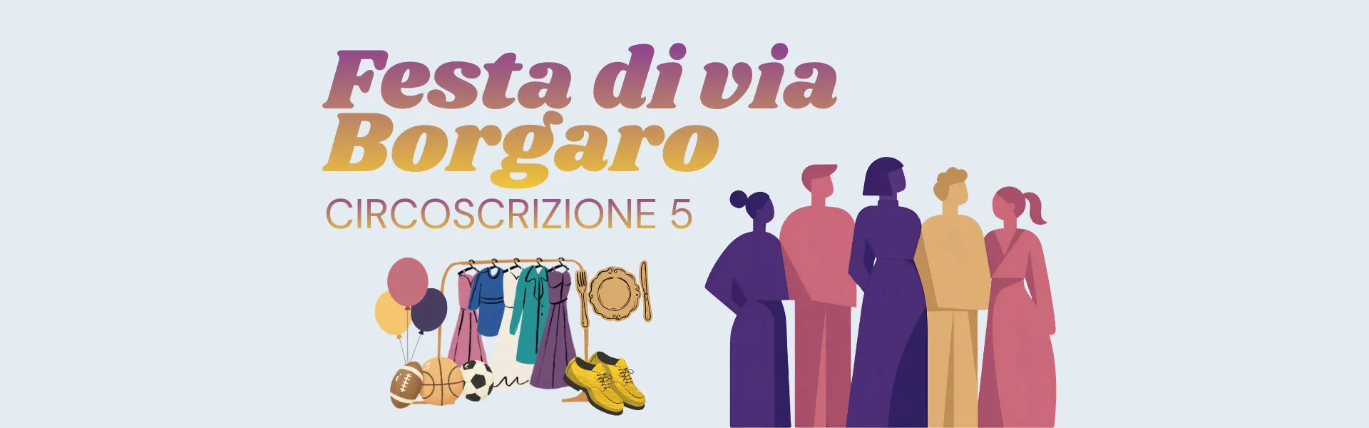 festa di via borgaro con persone stilizzate + mercatino generico