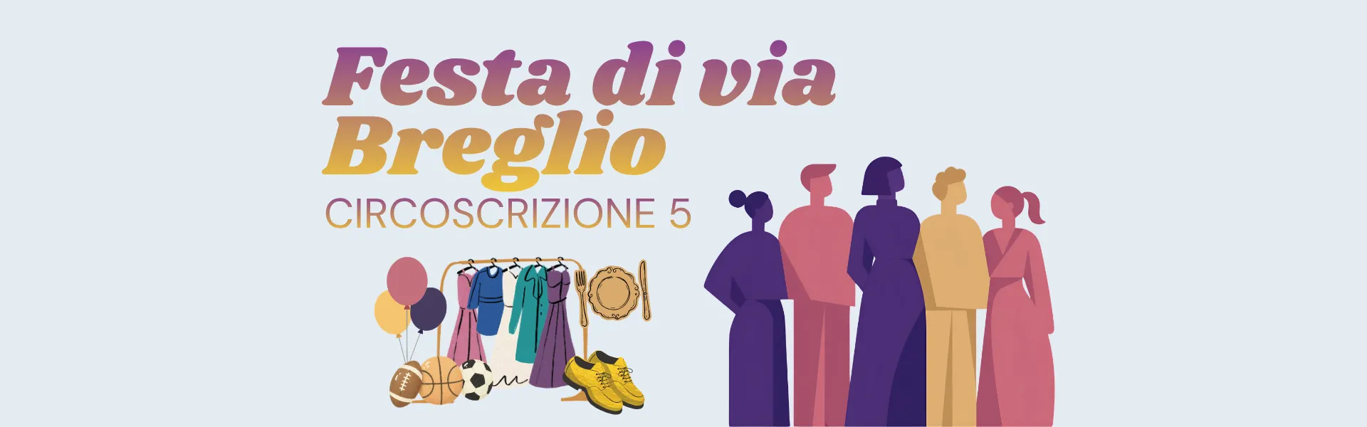 festa di via breglio con persone stilizzate + mercatino generico