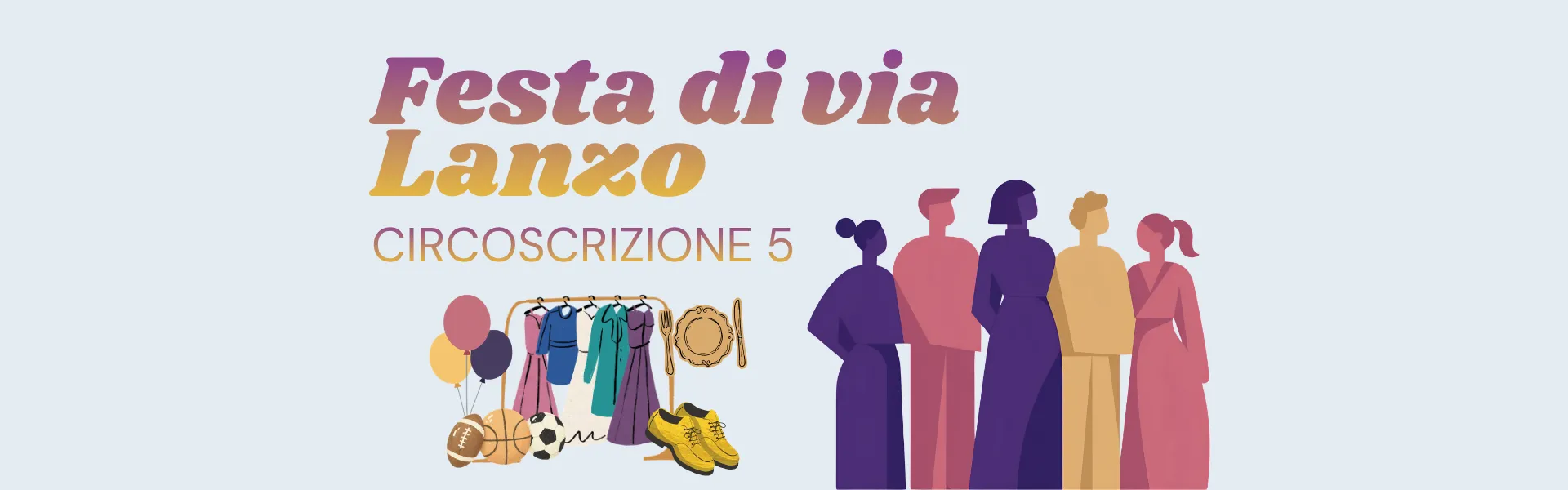 festa di via lanzo con persone stilizzate + mercatino generico