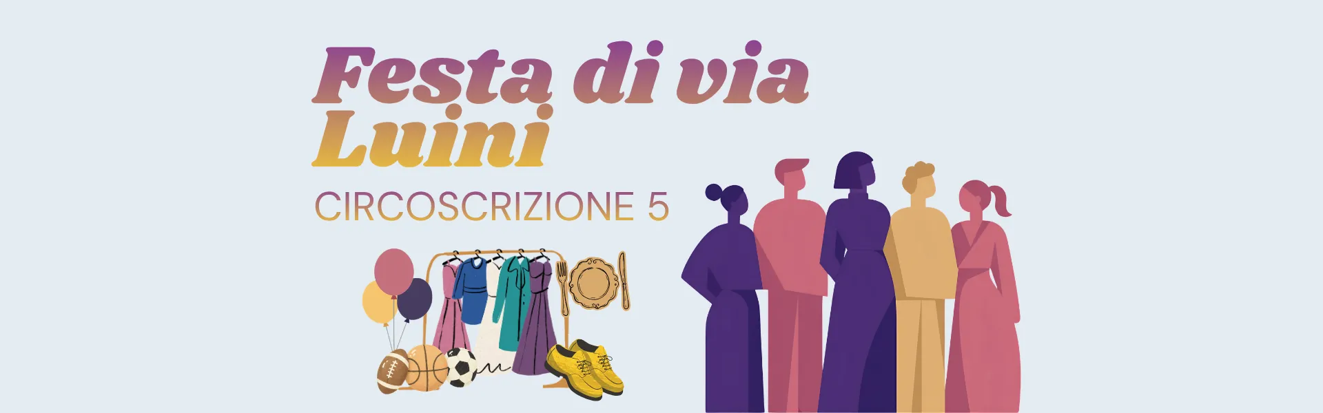 festa di via luini con persone stilizzate + mercatino generico