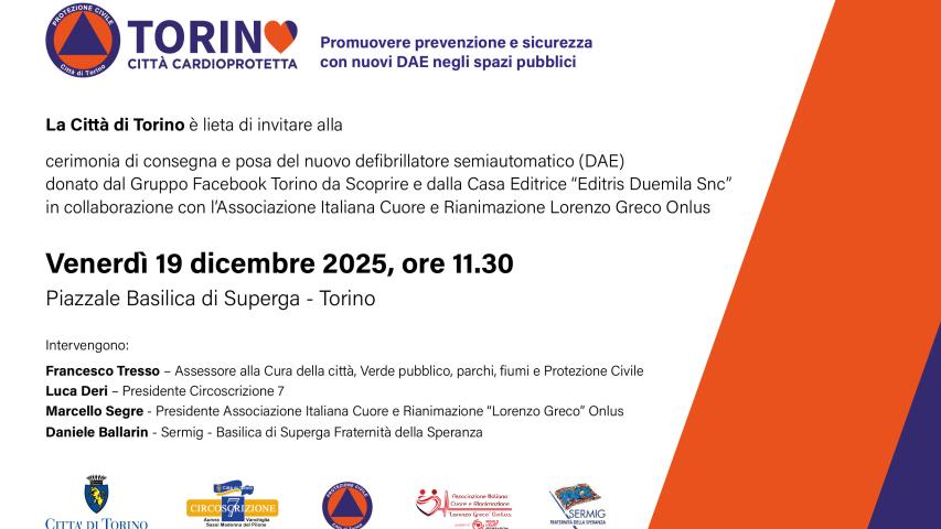 Invito cerimonia di consegna e posa del nuovo defibrillatore